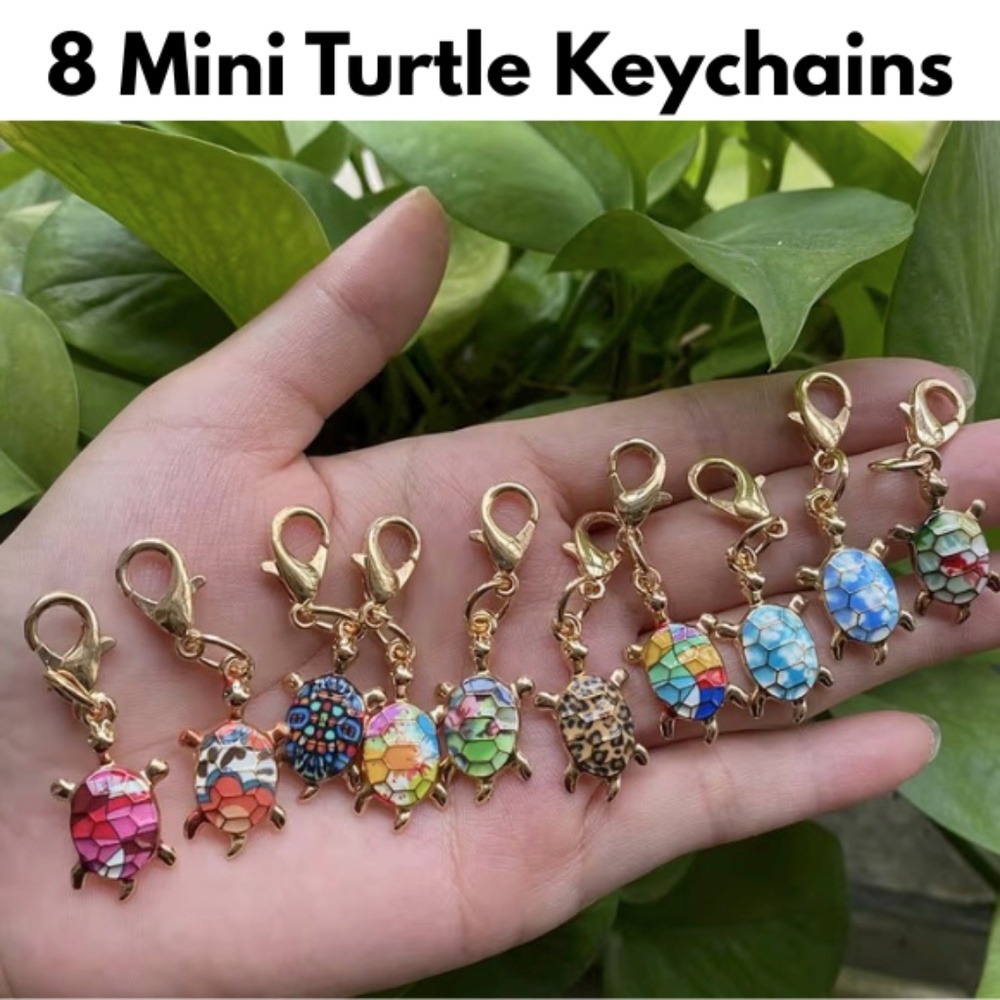Turtle is about 1/2 inch long - keychain section about one inch - Very Cute -NEW